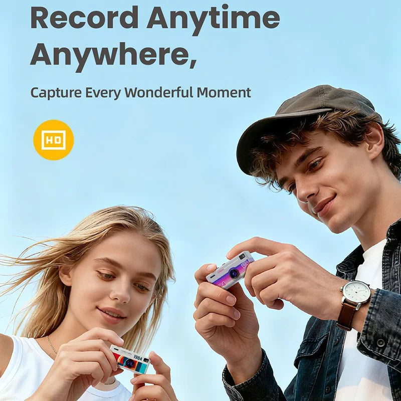 Two friends recording with a Thumb Camera outdoors